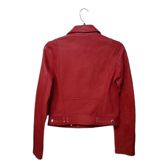 MAJE MOTORCYCLE JACKET NWT RED LEATHER Size-36 - Picture 2 of 11